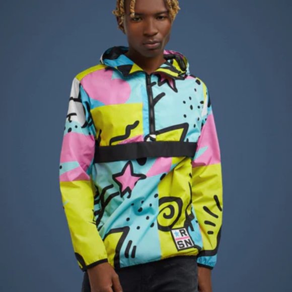 Reason Clothing Relax Half-Zip Allover Y2K Print Anorak Size S - Picture 1 of 6